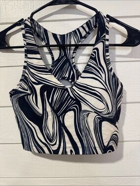 Sage Collective Navy & White Swirl Racerback Crop Sportbra - small